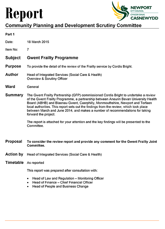 Evaluation of the Gwent Frailty Programme