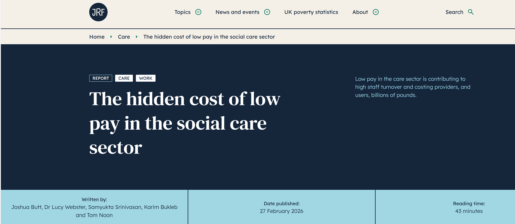 The hidden cost of low pay in the social care sector