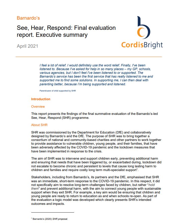 Barnardo’s See, Hear, Respond evaluation